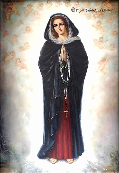 Cuadro Virgen Dolorosa apariciones de el escorial rosario quince misterios
