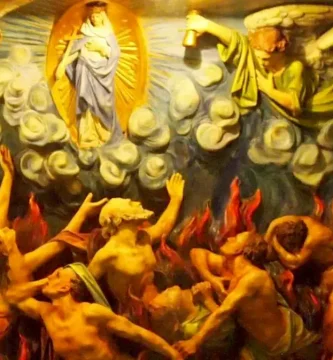 La Virgen alentando a las almas de Purgatorio